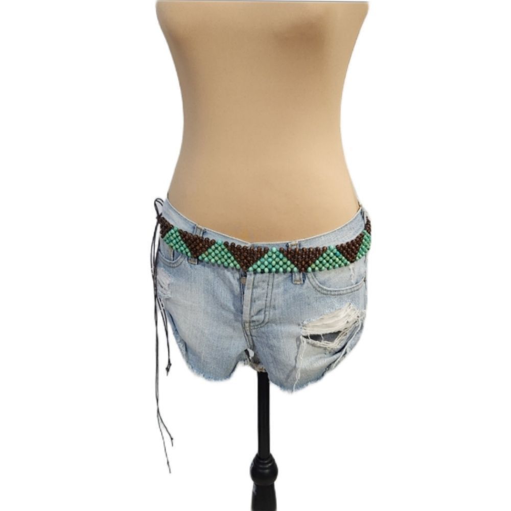 5x$25 Wooden beads  brown  mint waist tie belt  Small to medium
